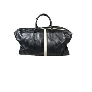 BEN MINKOFF LARGE LEATHER TRAVEL DUFFEL WITH STRIPE IN BLACK